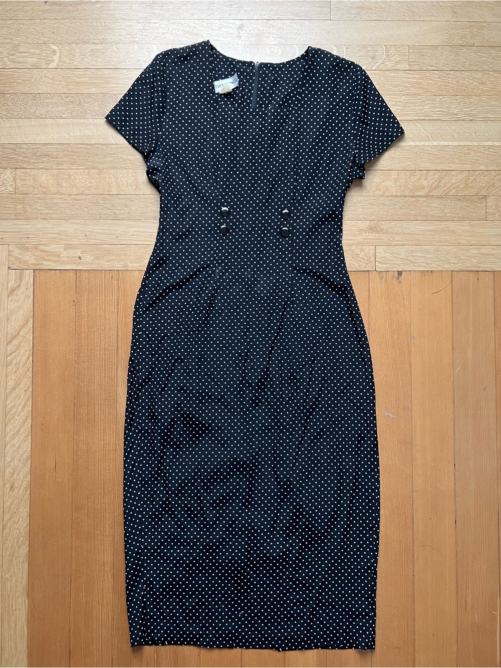 Vintage 80s 90s polka dot dress black white